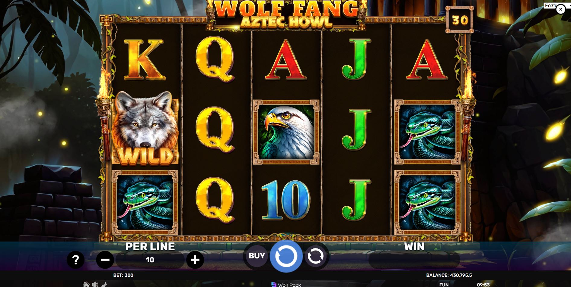 Wolf Fang Aztec Howl slot machine main grid and symbols