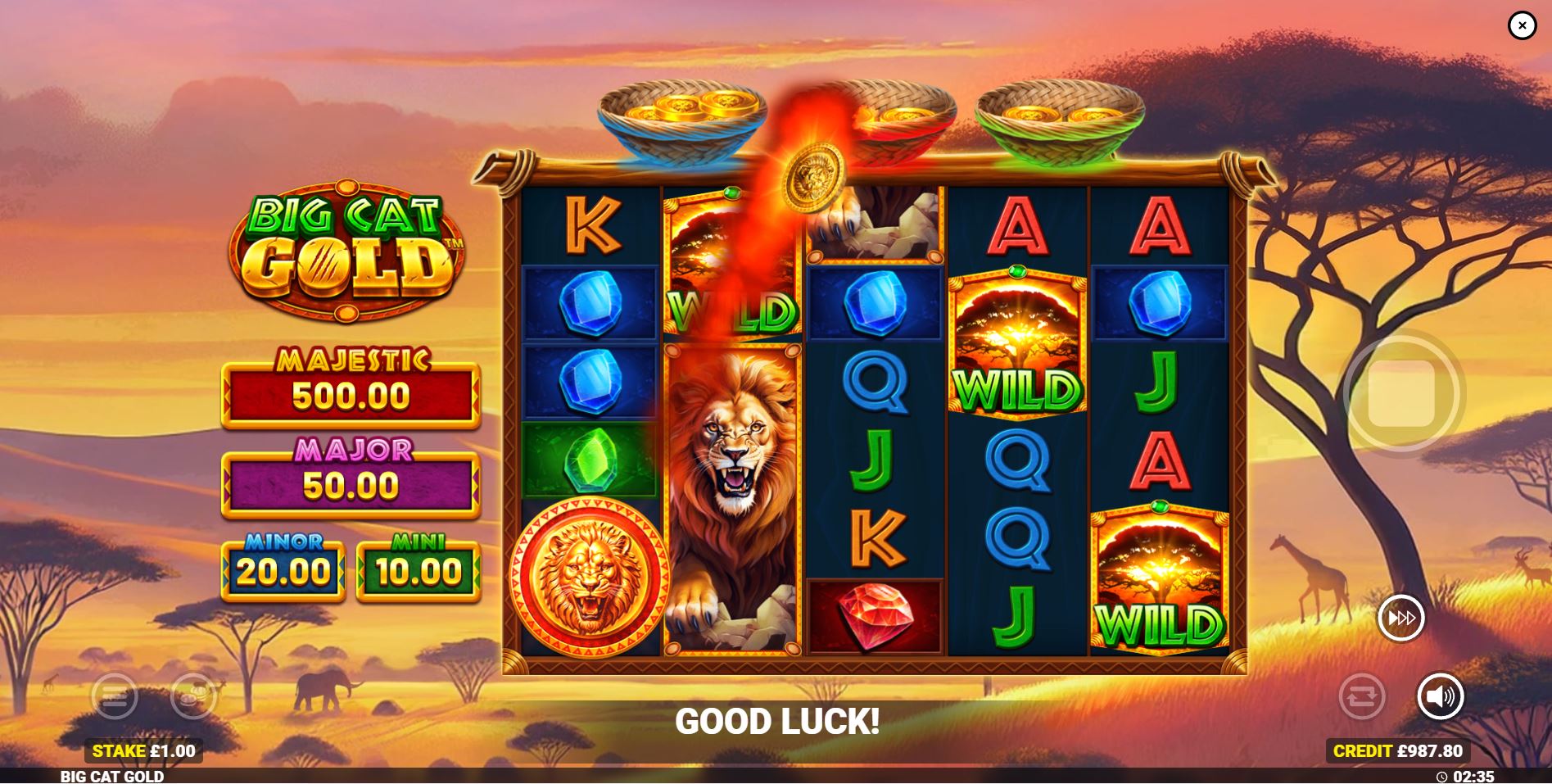 A Red Lion Coin bonus symbol being collected into the Red Basket above the reels.