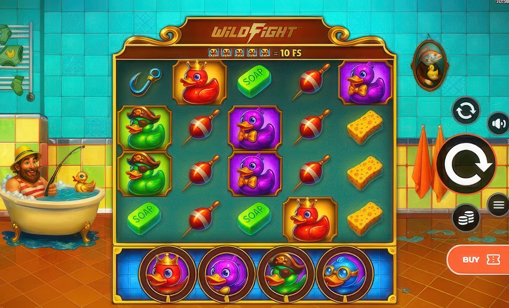 The free spins round of the Bob Marlin Goes Splashing slot, featuring its 5x4 grid and a special horizontal symbol reel at the bottom.
