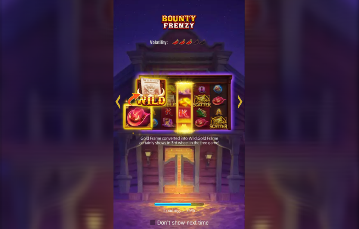 The main gameplay grid of the Bounty Frenzy slot, showing the 5x4 layout and the starting x1 multiplier.