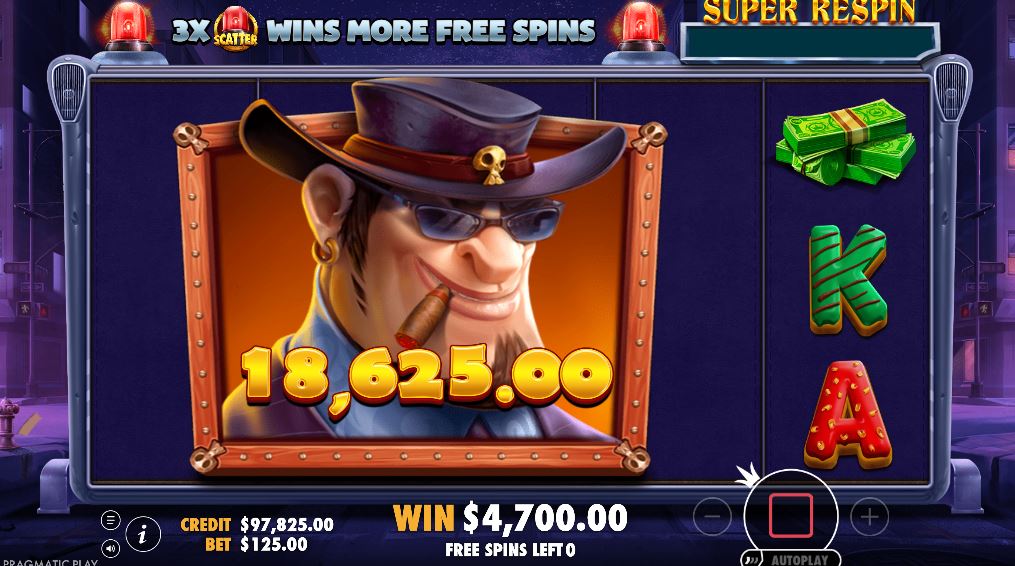 The climactic Final Respin feature with the giant money symbol in Cash Patrol.
