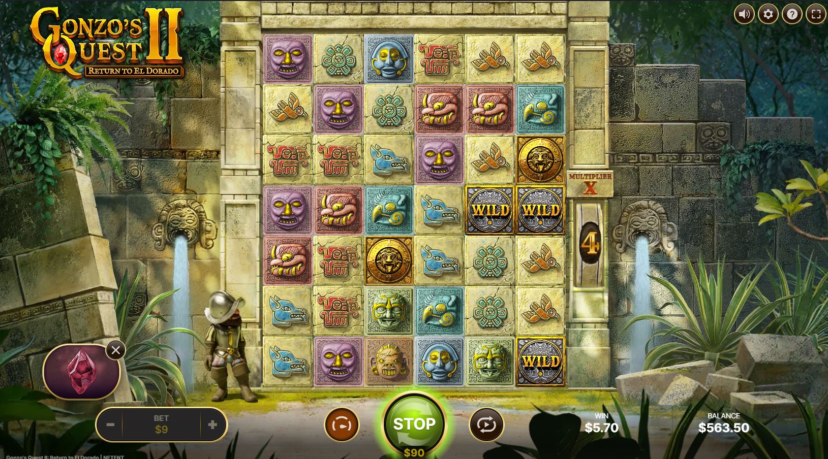 The Expanding Reels feature in Gonzo's Quest 2 slot showing an expanded 6x7 grid.
