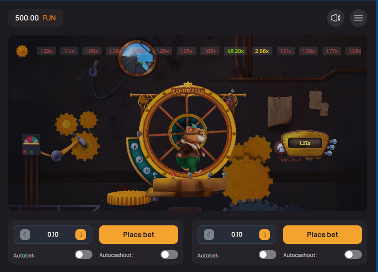 Betting interface of the Hamsterpunk crash game showing the dual bet panels.