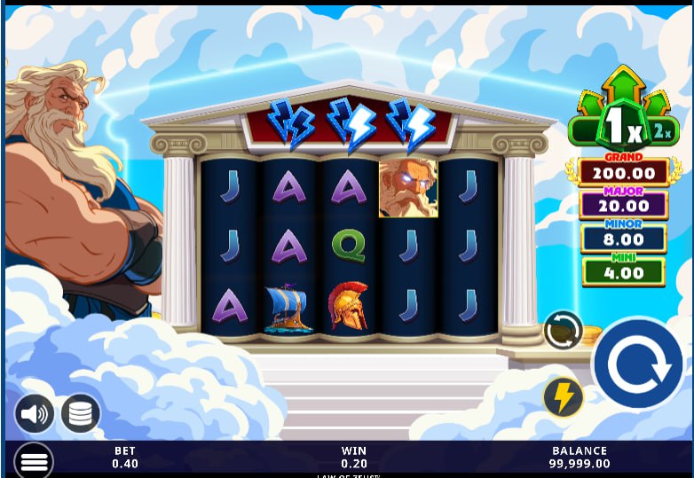 Zeus randomly triggering his special feature, adding symbols to the reels.