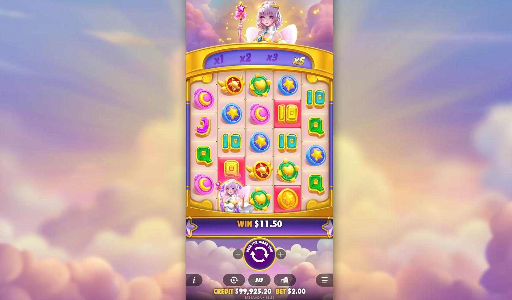 The progressive multiplier reaching 5x in the Starlight Wins base game.