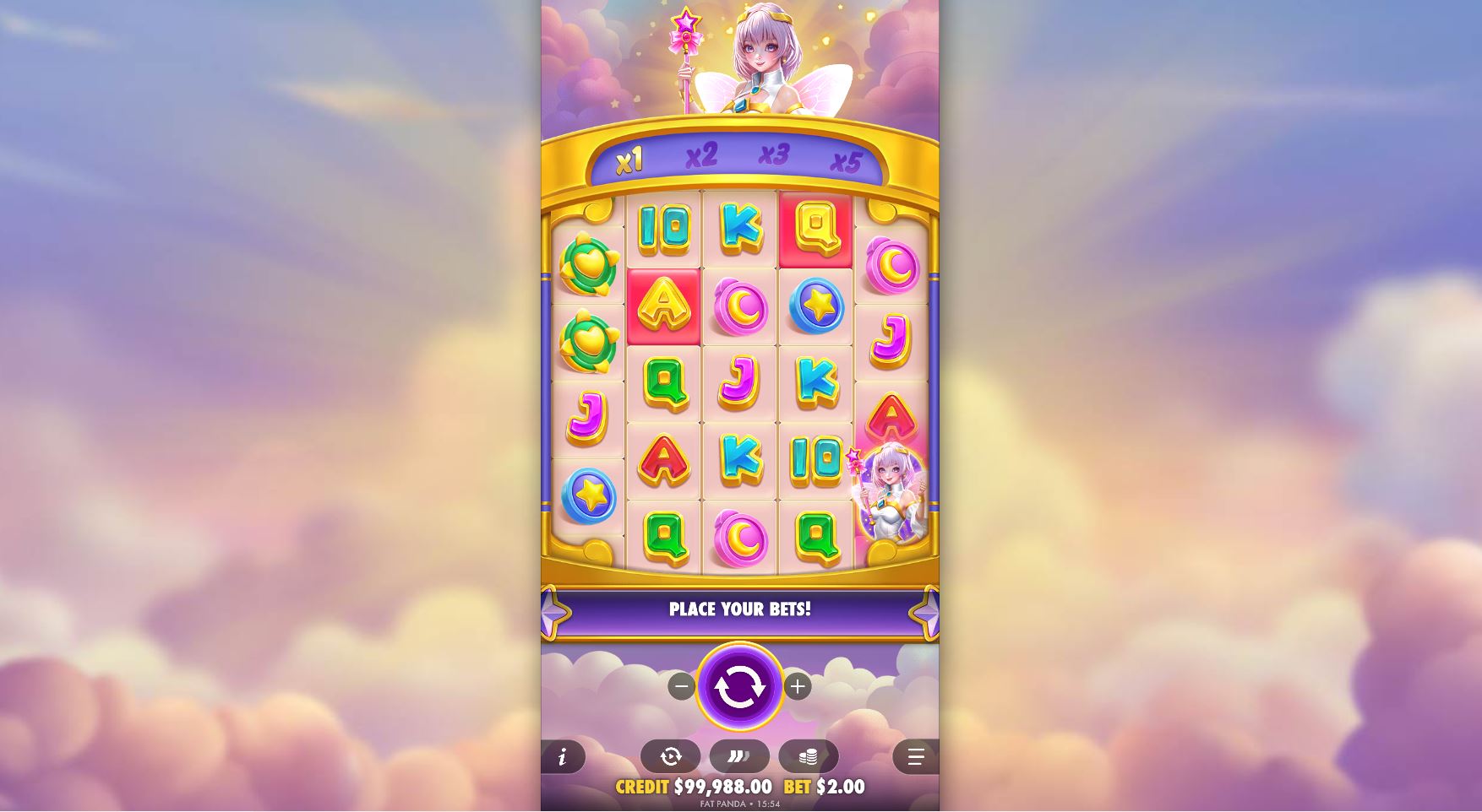 Starlight Wins slot base game grid with the anime princess character.