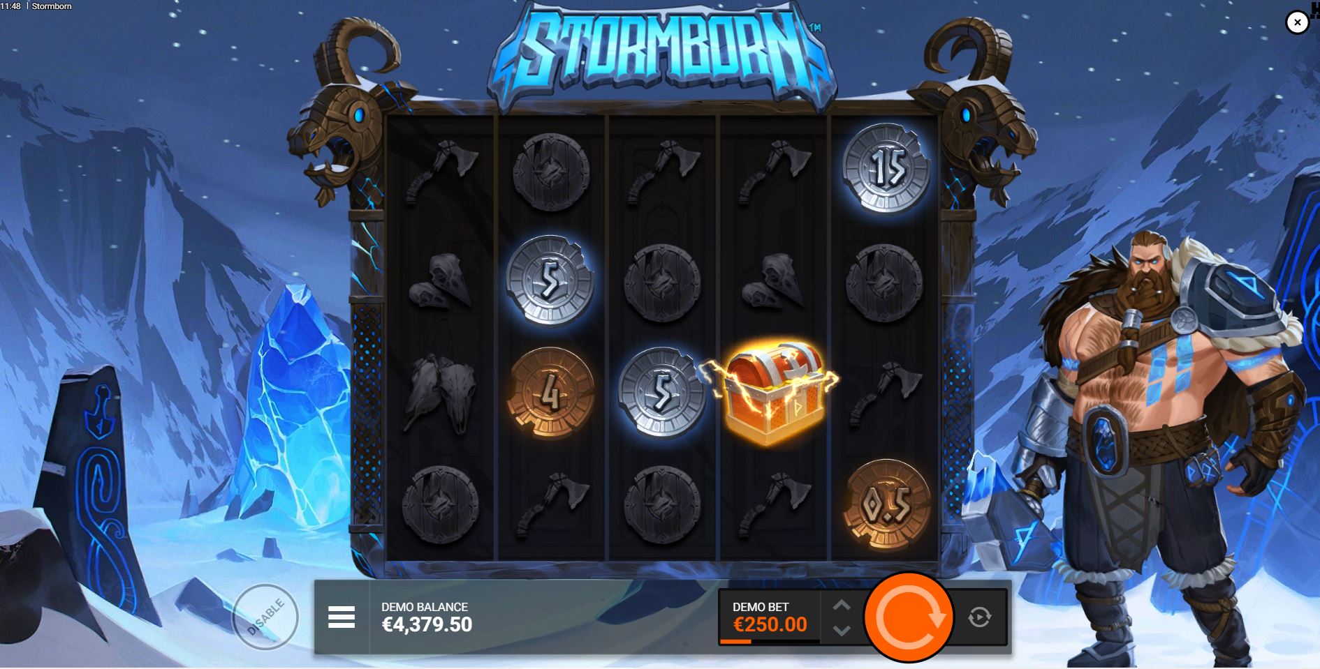 Thunder Respins hold-and-win feature active in Stormborn slot