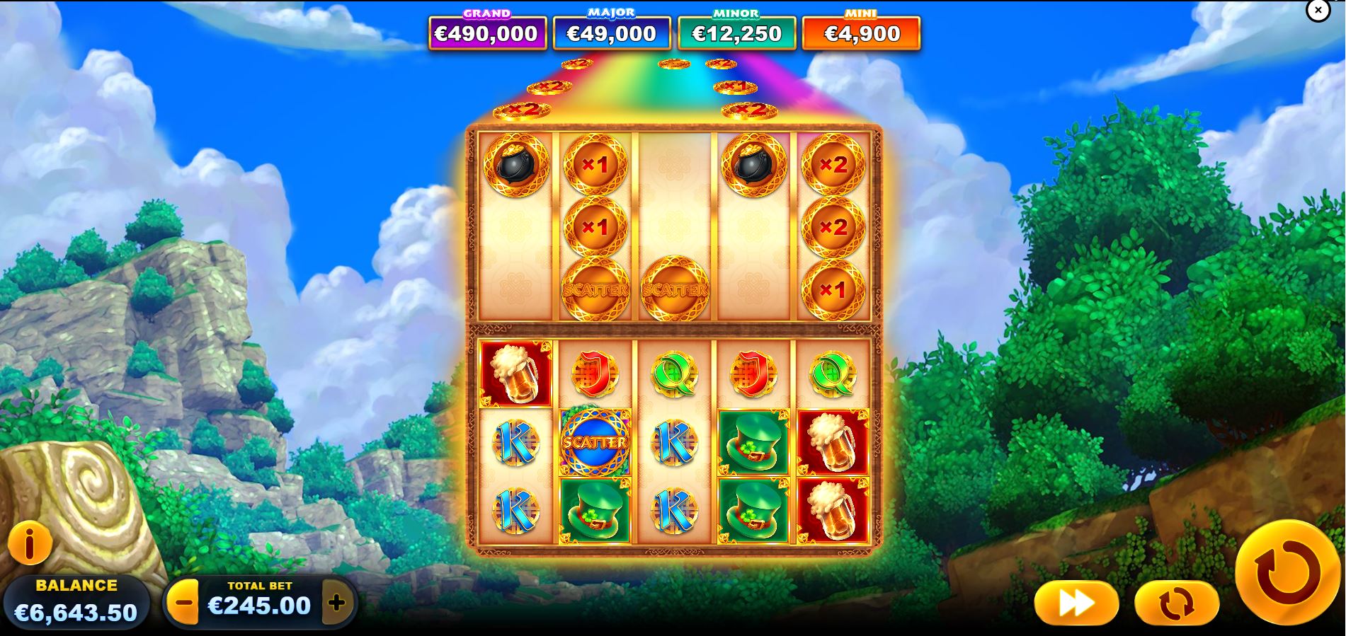 The dual-reel base game layout of the Clover Flip slot, showing the main and coin reels.