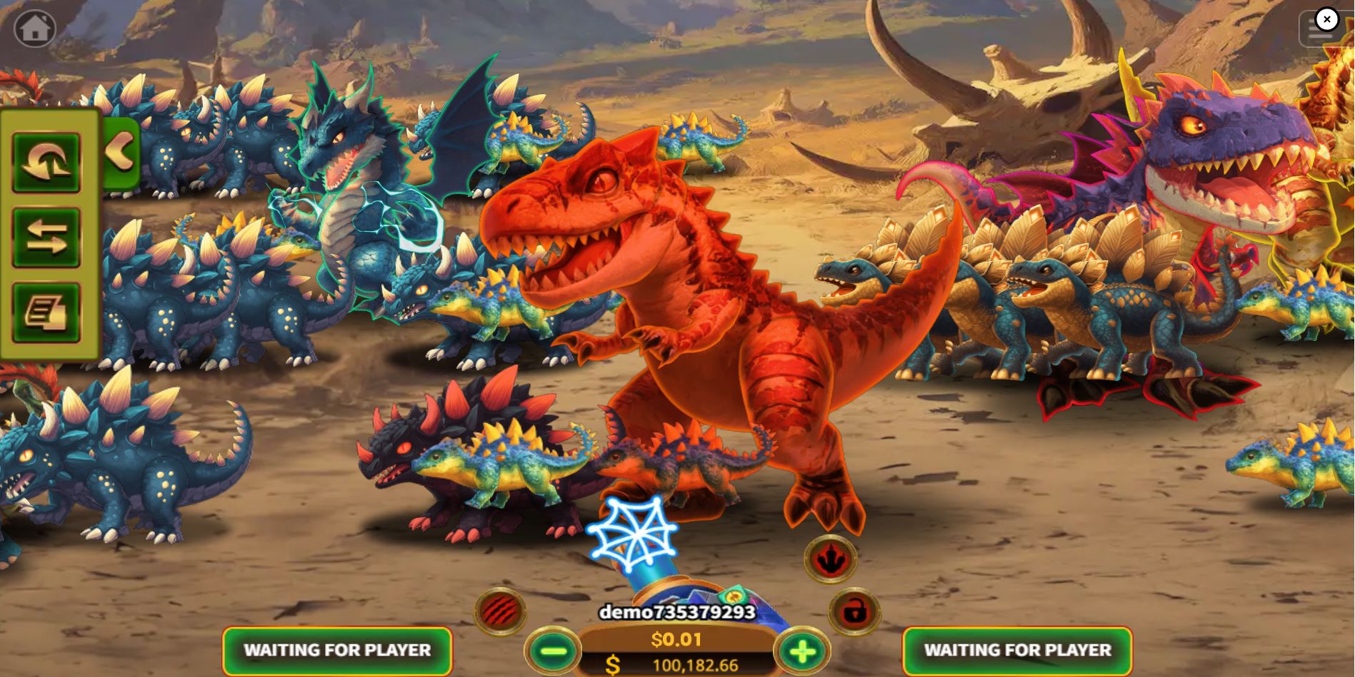 The main gameplay screen of Dinosaur Awakening showing various dinosaurs.