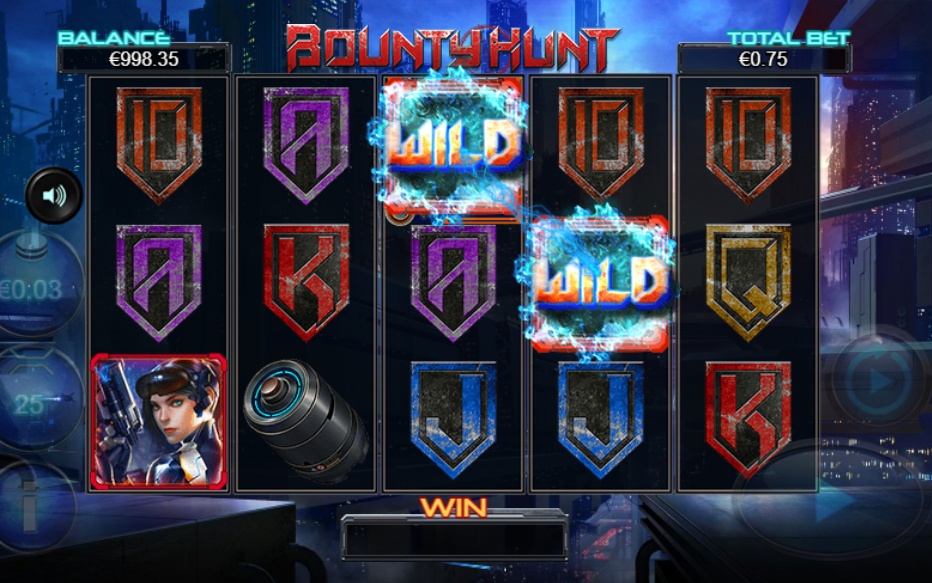 A winning combination featuring Wild symbols on the reels of the Bounty Hunt slot game.