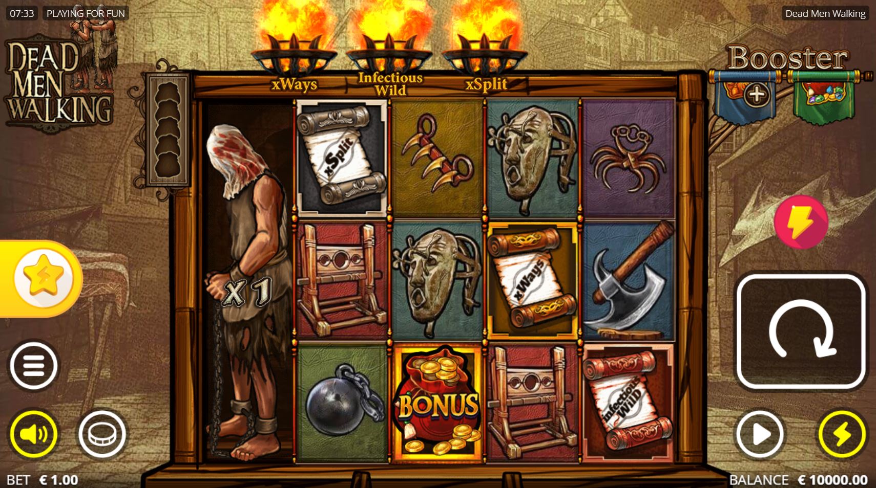 The base game reel layout of the Dead Men Walking slot.
