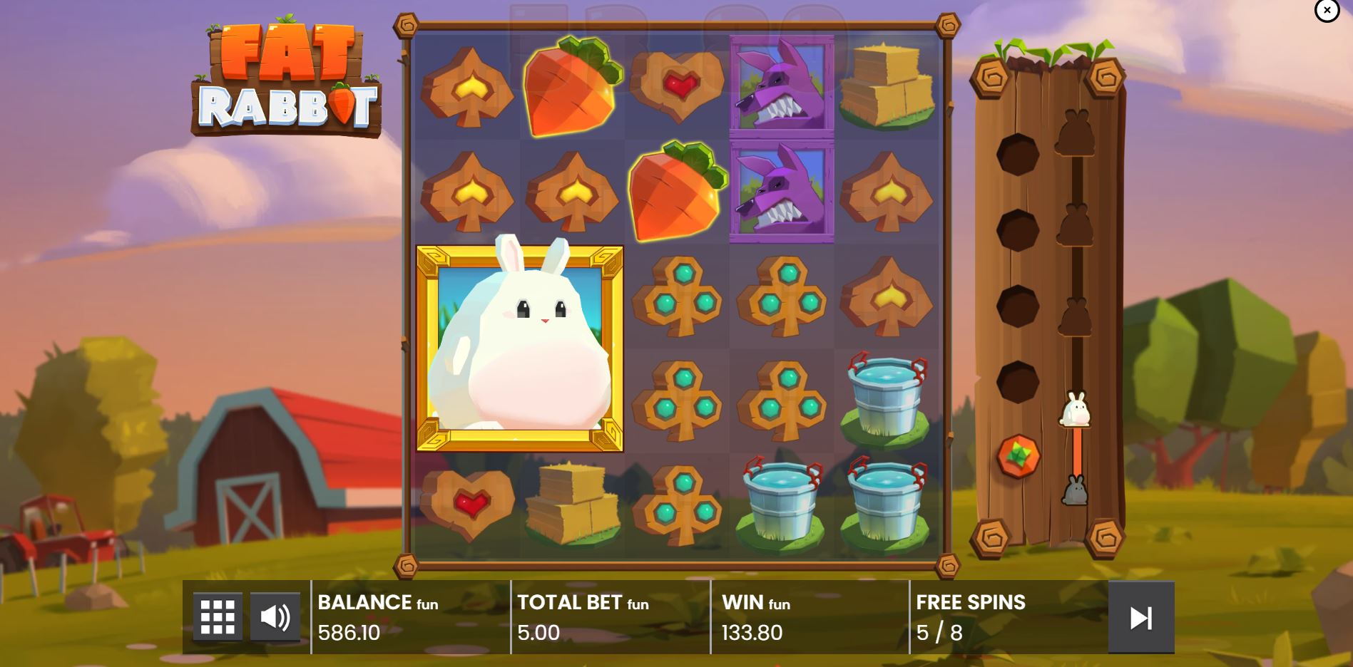 The Rabbit Wild expanded to a 2x2 symbol during the Free Games bonus round in the Fat Rabbit slot.