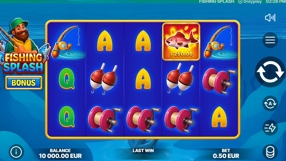  The main 5x3 reel grid of the Fishing Splash slot, showing game symbols during base gameplay.