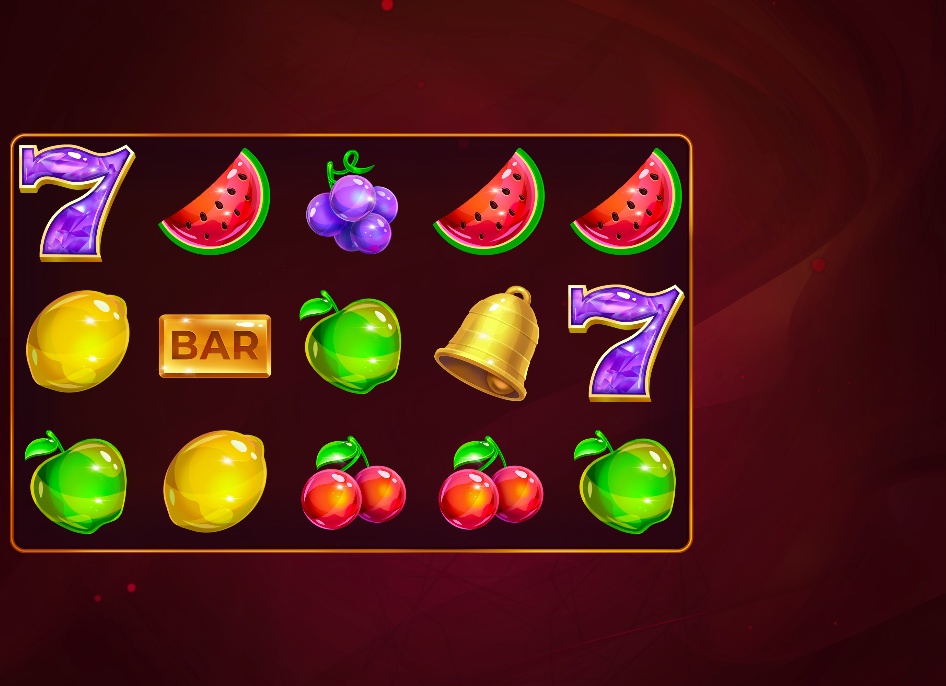 The 5x3 reel layout of the Fruity Luck slot, showcasing the classic fruit and high-value symbols during base gameplay.