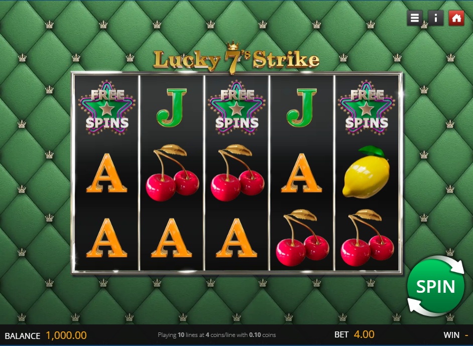 The base game grid of the Lucky 7's Strike slot, showing the 5x3 reel layout and classic symbols.