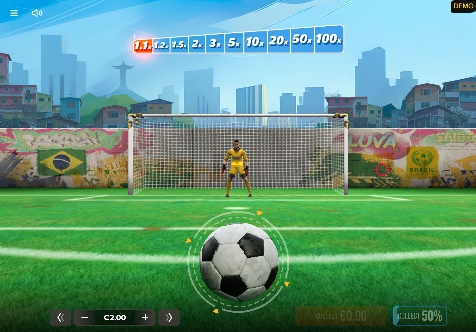 Gameplay screen of Luva Melhor do Mundo 2 showing the penalty shootout interface with the multiplier ladder at the top.