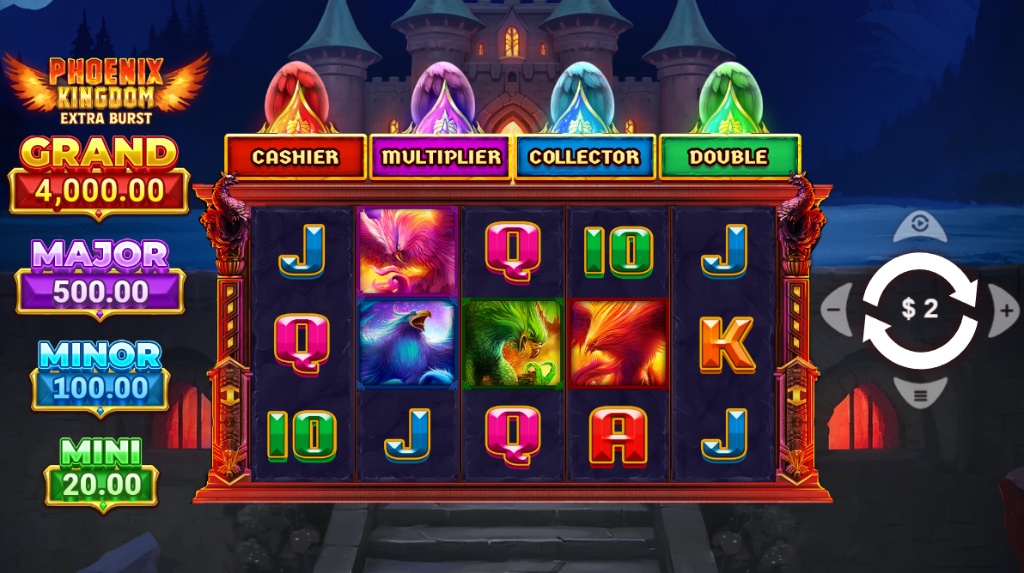 The main game screen of the Magnetic Coins slot by BF Games, featuring a 3x3 grid, classic symbols, and four fixed jackpots.