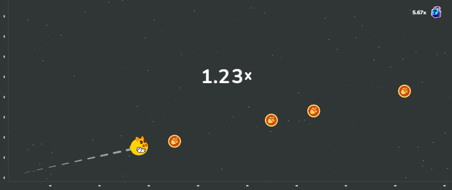 The rising multiplier in the Pigaboom crash game gameplay screen.