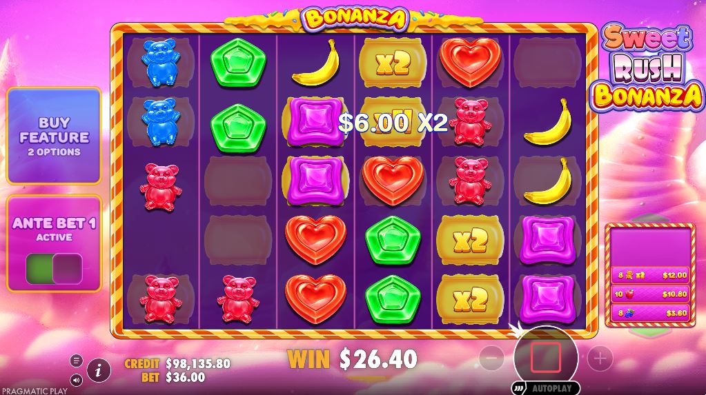 Multiplier Spots with values of x2, x4, and x8 activated during a base game spin.