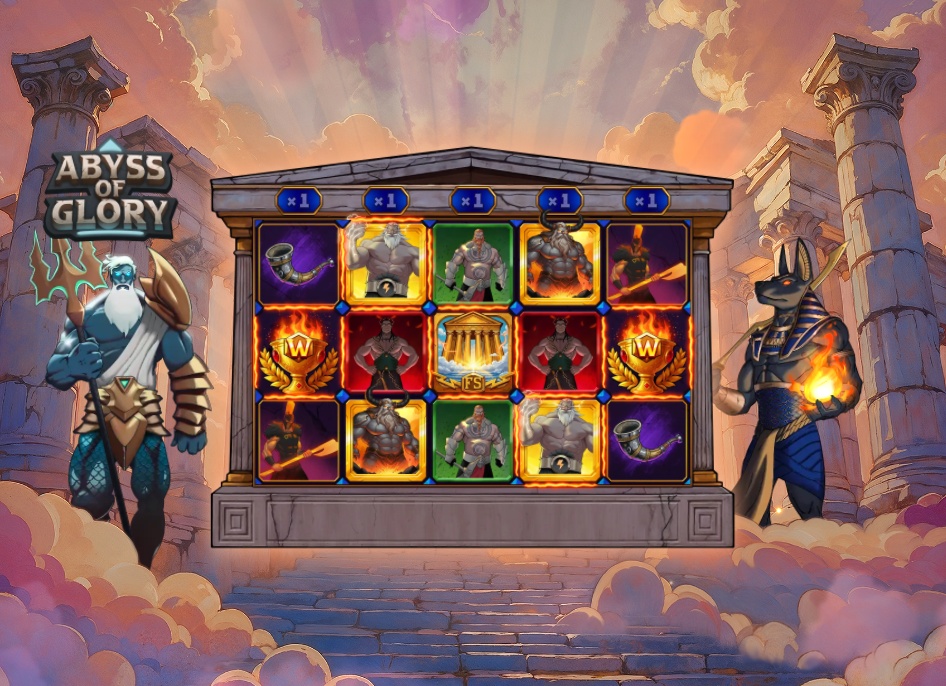 Abyss of Glory slot base game view showing the 5x3 reel layout and 243 ways.