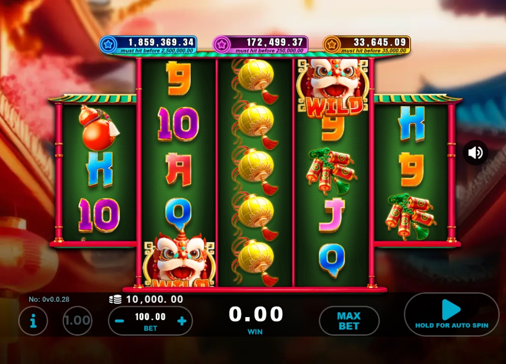 The main 3-5-5-5-3 reel layout of the Dance of Colors slot demo, displaying festive Asian symbols and 1125 ways to win.