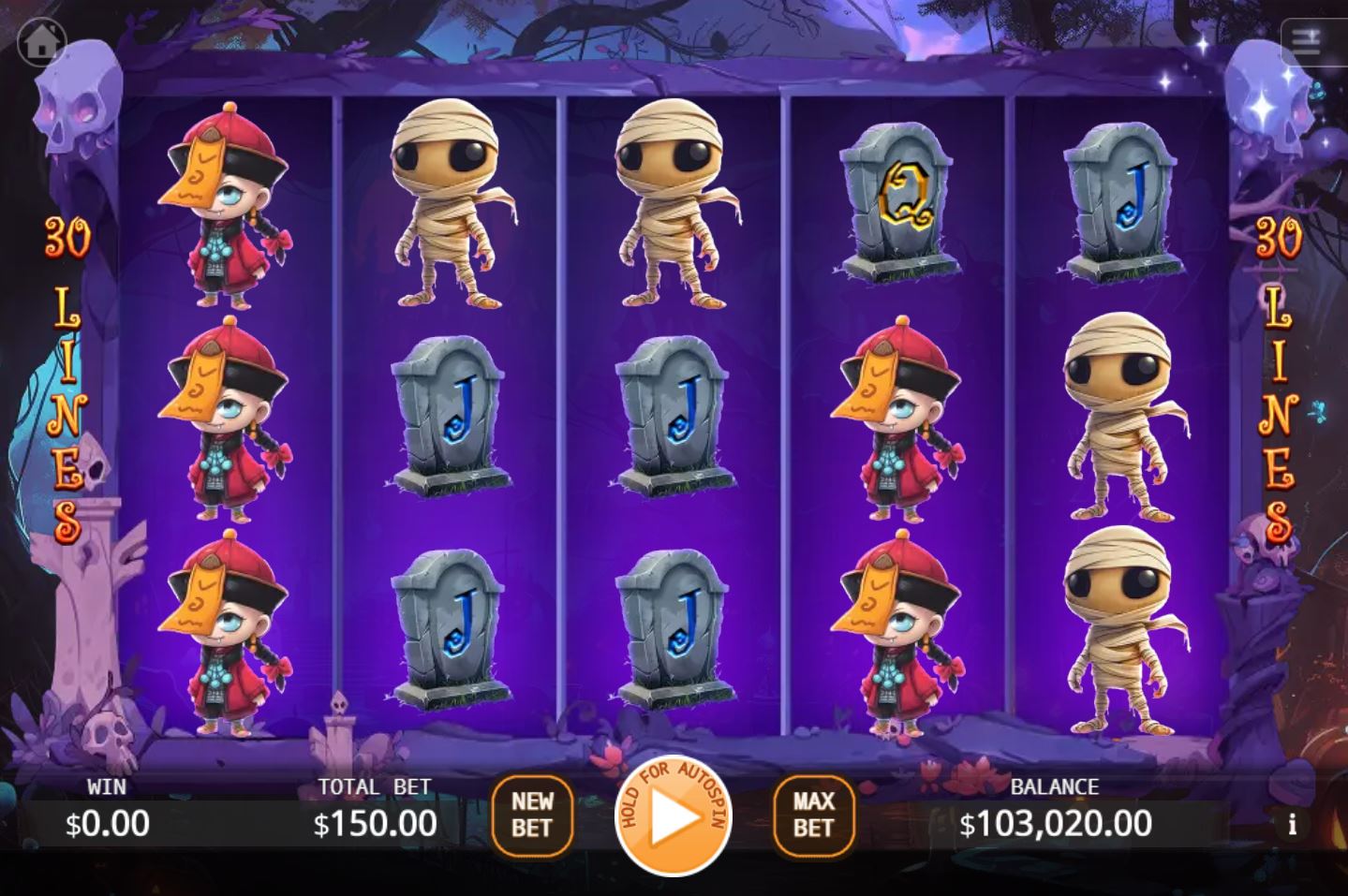 The 5x3 reel layout of the Ghosts Gather slot, showing the cute monster symbols during base gameplay.