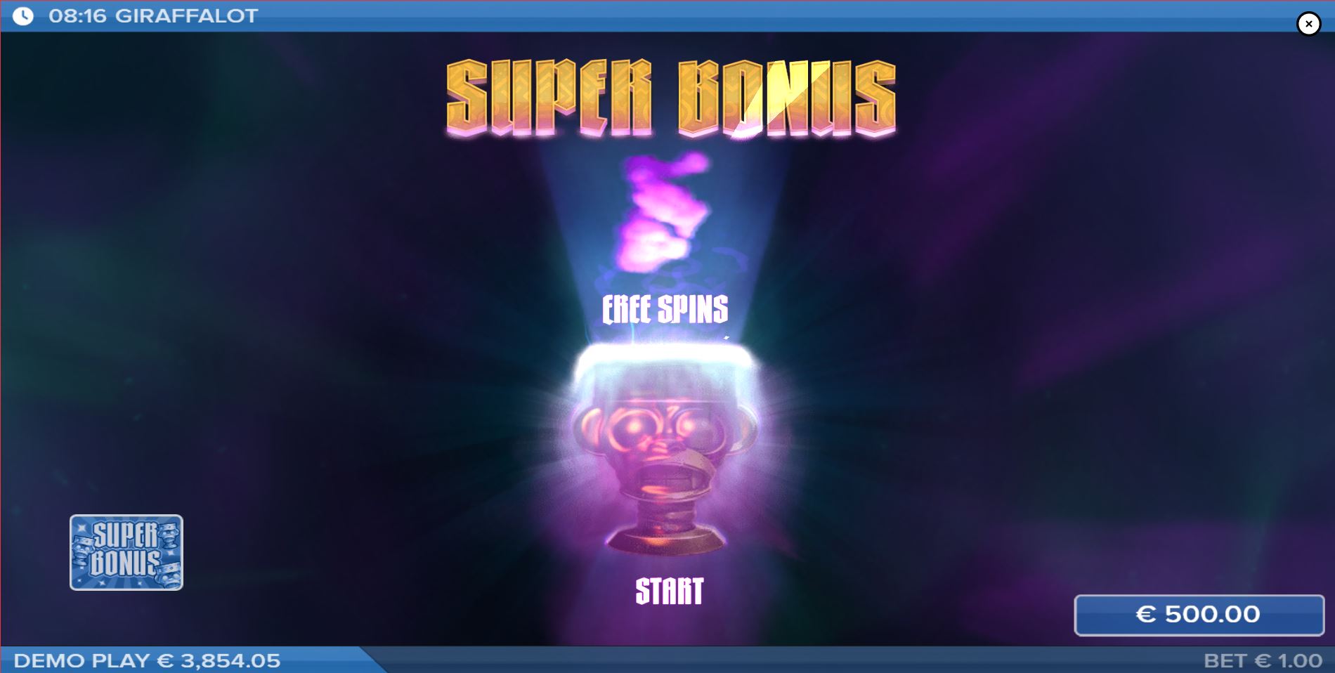 The trigger screen for the Super Bonus free spins round in the Giraffalot online slot.