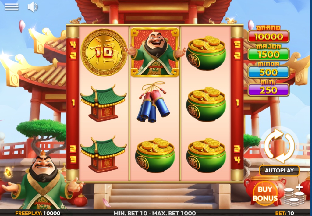 The 3x3 reel layout of the 11:11 Jade Emperor slot demo, showing the Asian-themed symbols and jackpot values.