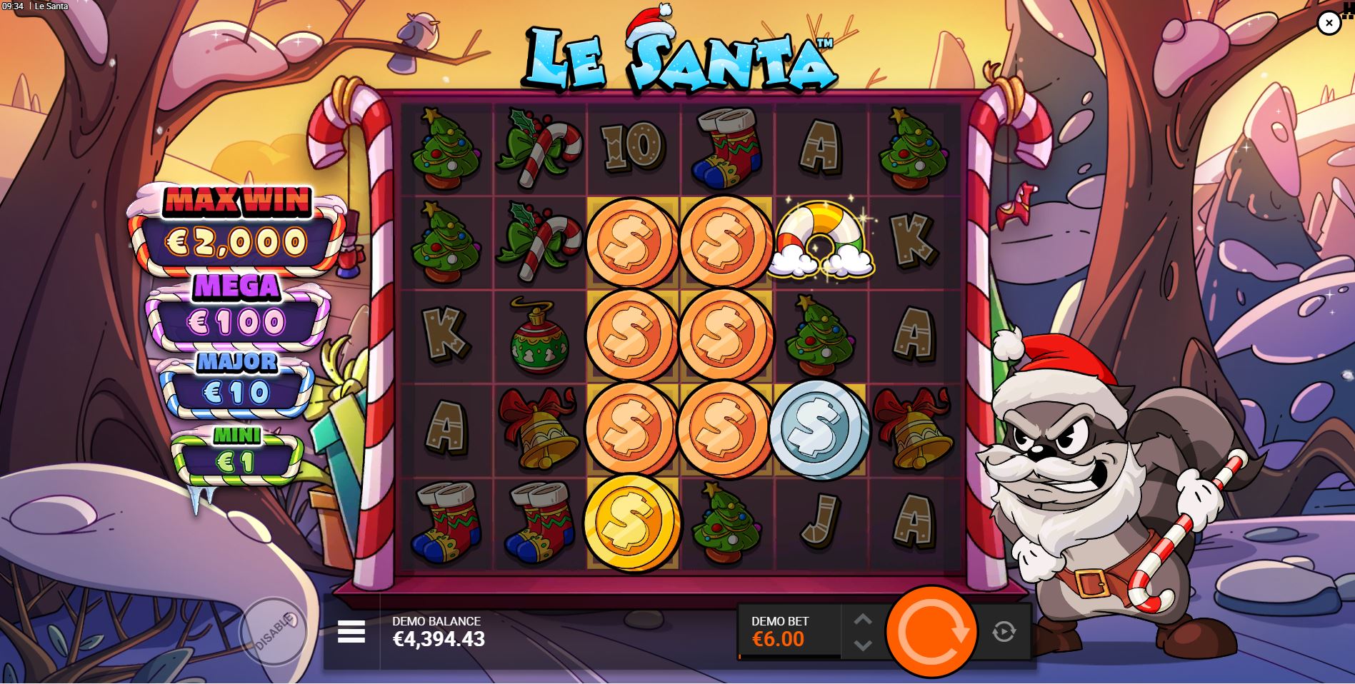 The Rainbow symbol landing on the grid to activate the dormant Golden Squares feature in Le Santa.