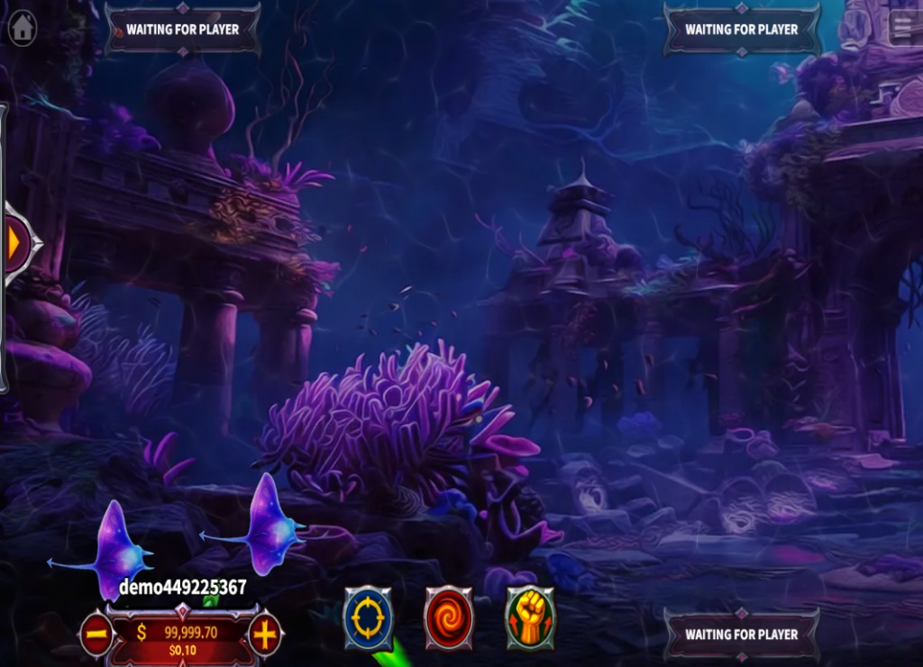 The main gameplay screen of the Lost Kingdom demo, showcasing the underwater ruins theme and various fish targets.