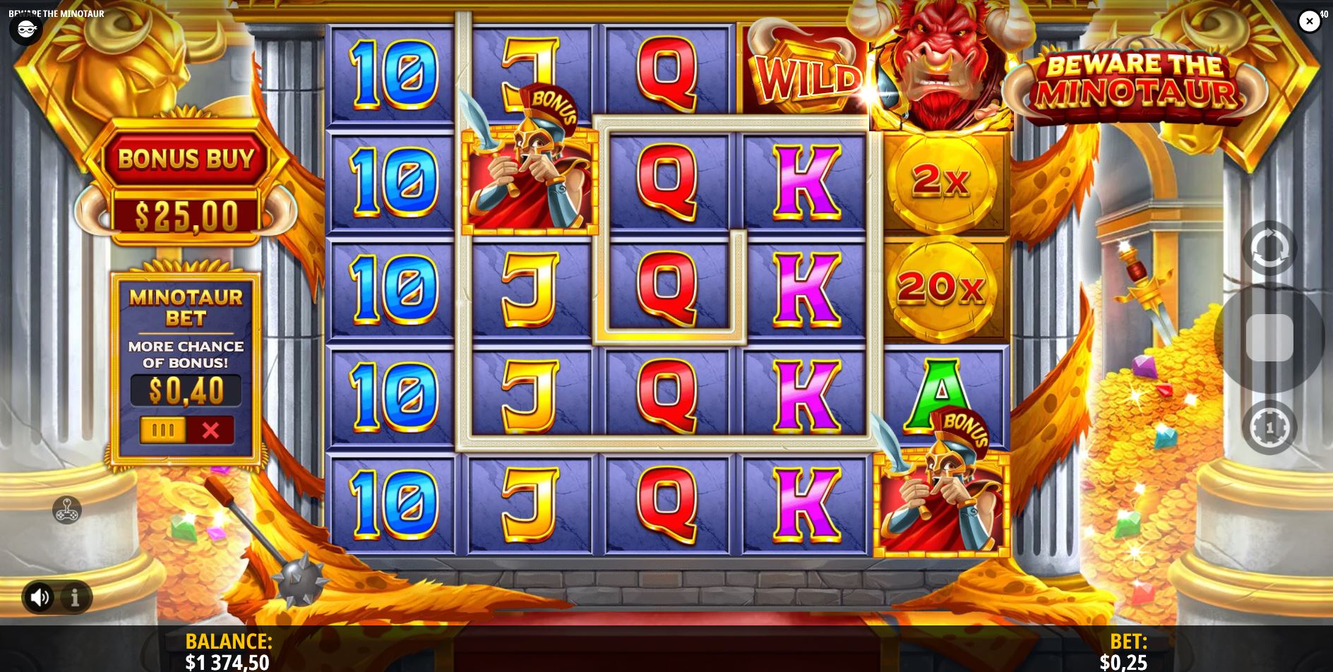 The pivotal moment in Beware the Minotaur where the Minotaur and Soldier symbols land simultaneously, triggering the wild Chase feature.