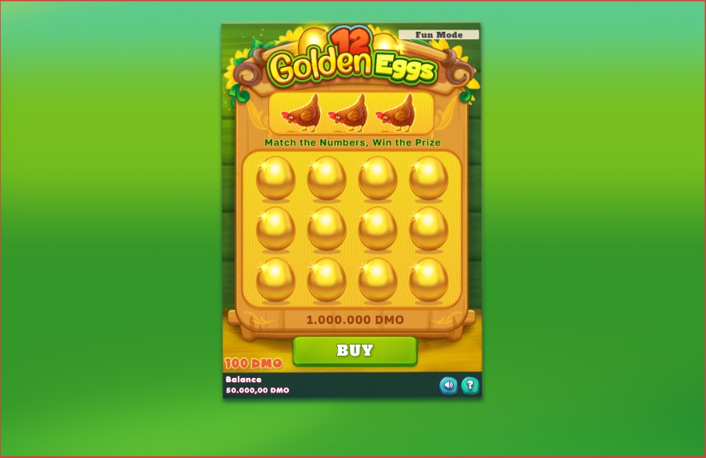 The main game screen of the 12 Golden Eggs instant win game, showing the 3x4 grid of eggs.
