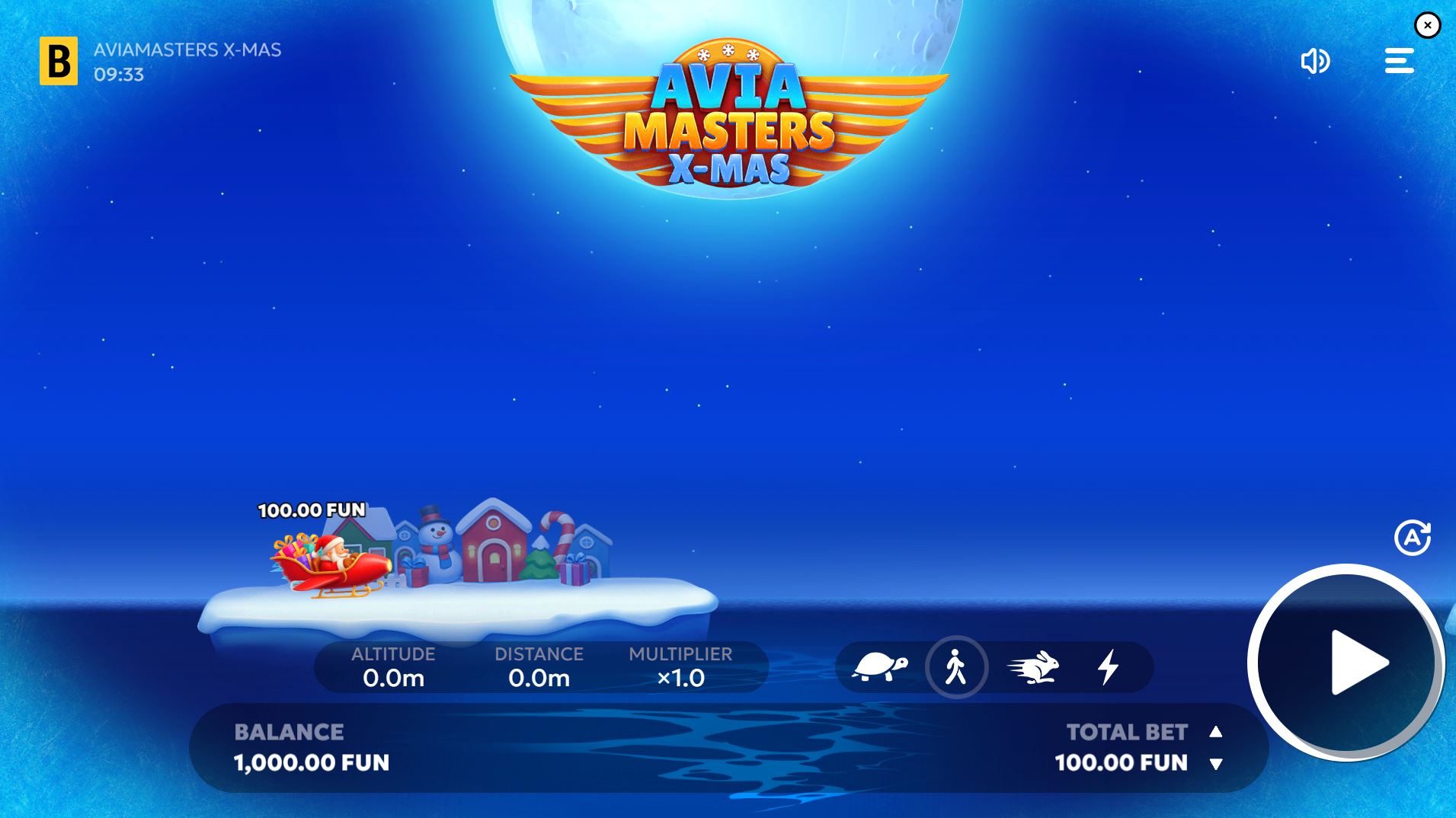 The starting screen of the Aviamasters X-mas demo, showing Santa's sleigh on an ice floe before takeoff.