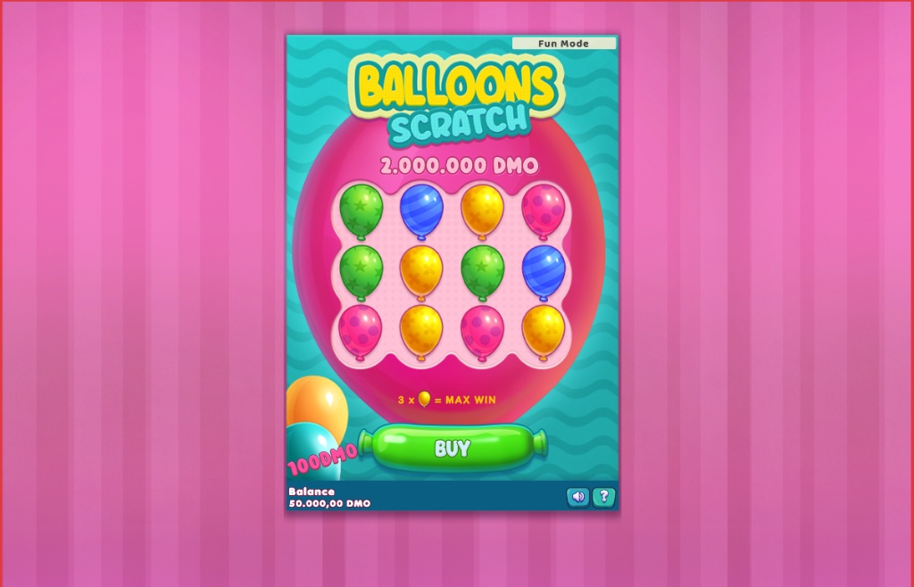 The main 3x4 grid of the Balloons Scratch demo game, showing 12 unrevealed balloons.