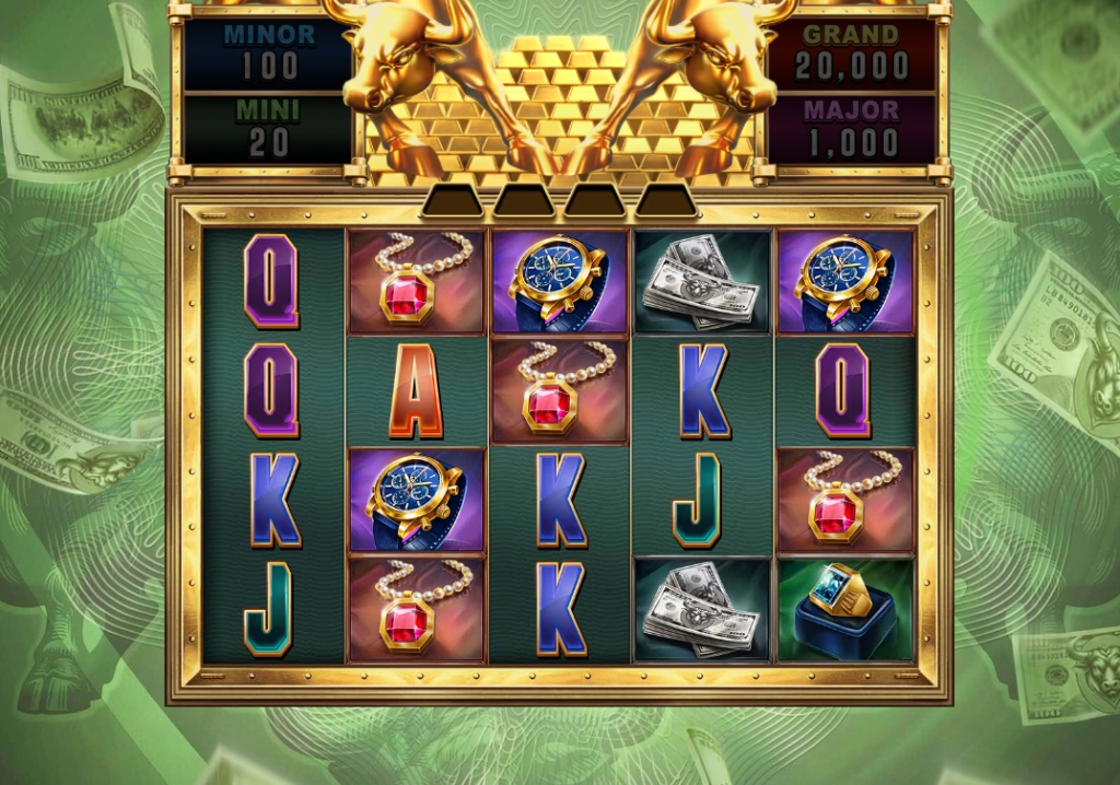 The base game reels of the Biggest Vault slot, showing cash symbols and royal icons inside a bank vault.