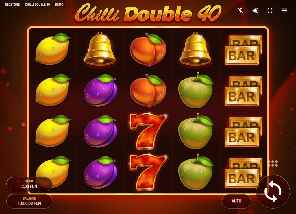 The 5x4 main game grid of the Chilli Double 40 slot, showing classic fruit and bell symbols.