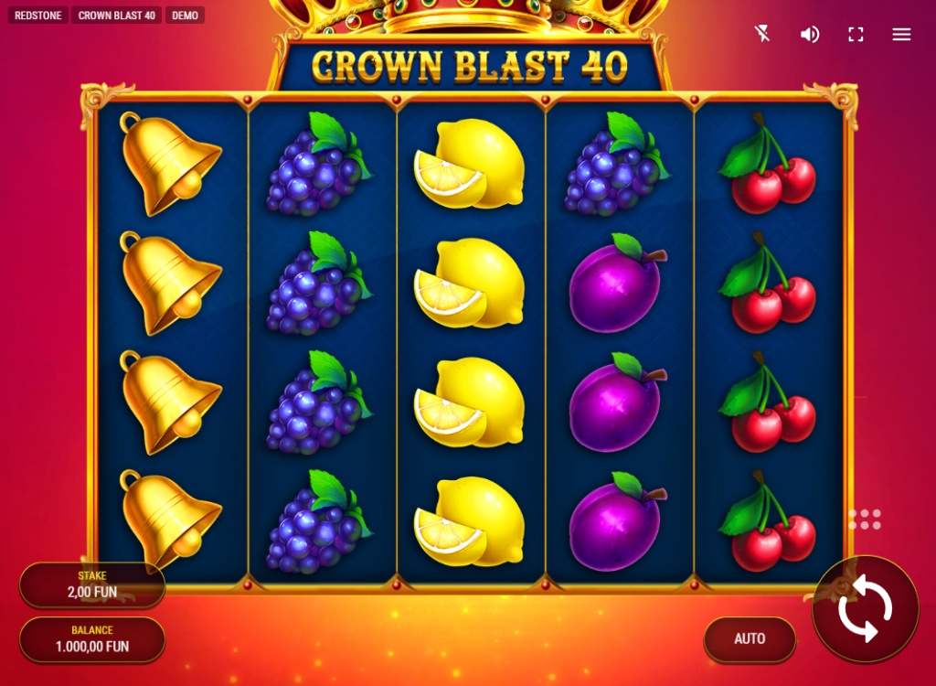 The 5x4 reel layout of the Crown Blast 40 slot, showing the classic fruit and 7 symbols in the base game.