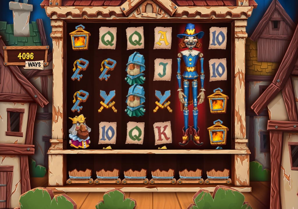 The 6x4 main game grid of the Fawkes slot, showing the Gunpowder Cache reel below.