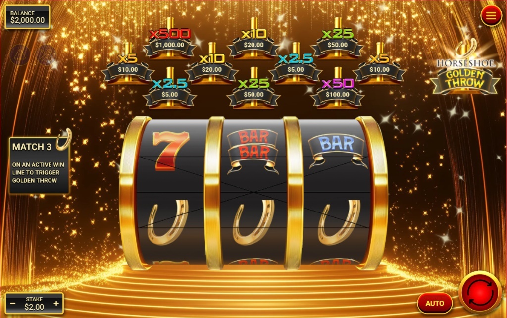The base game view of the Golden Throw slot, showing the 3x3 reel layout and classic symbols.
