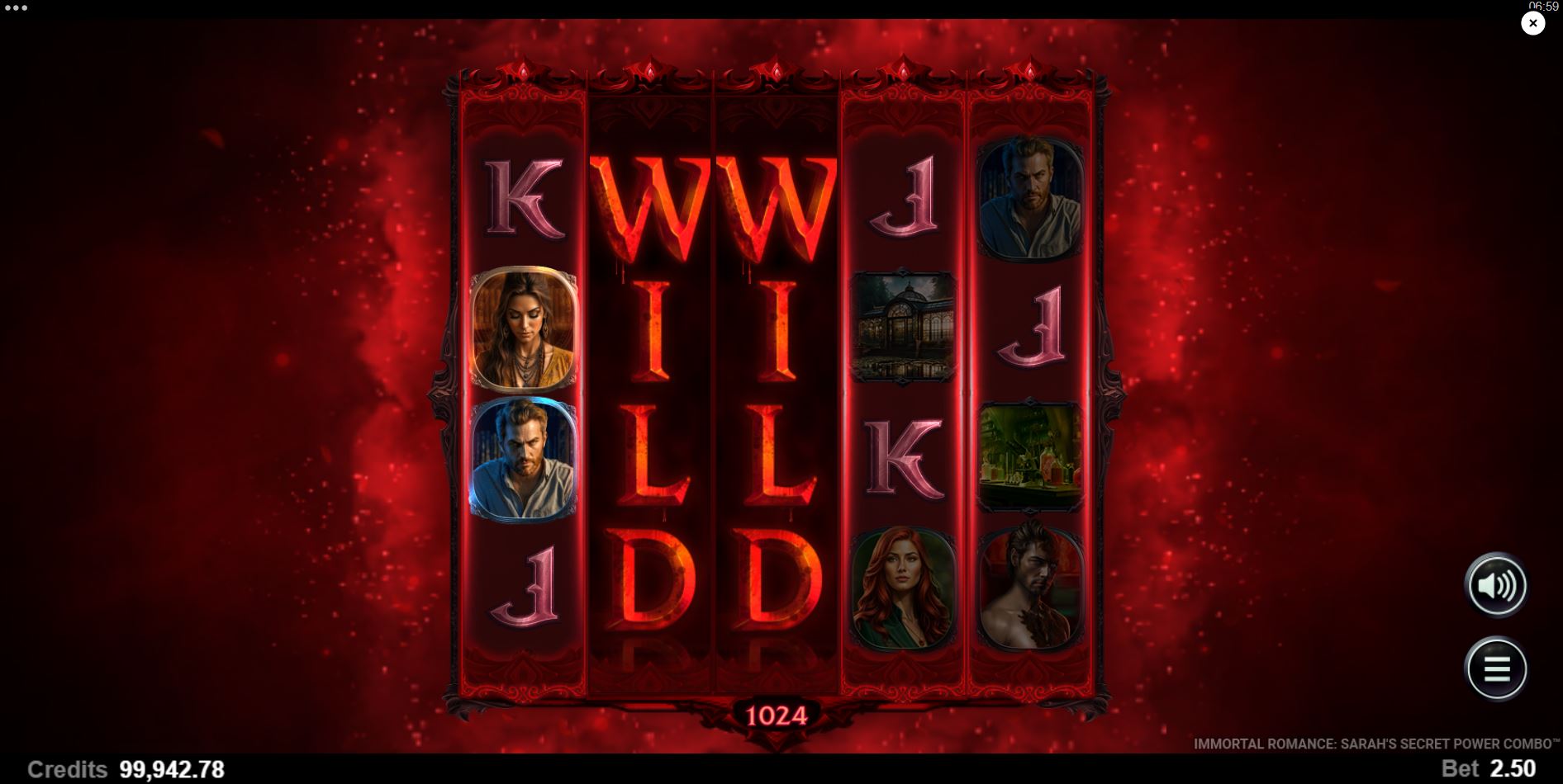 The iconic Wild Desire feature turning multiple reels completely wild in the Sarah's Secret slot.