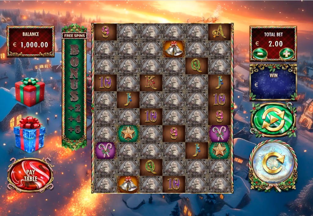 The 6x10 main game grid of the Million Christmas 3 demo slot, showing the 1 million ways to win.