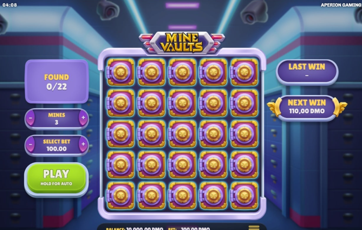 The 5x5 main game grid of Mine Vaults, showing 25 closed vault doors before a pick.