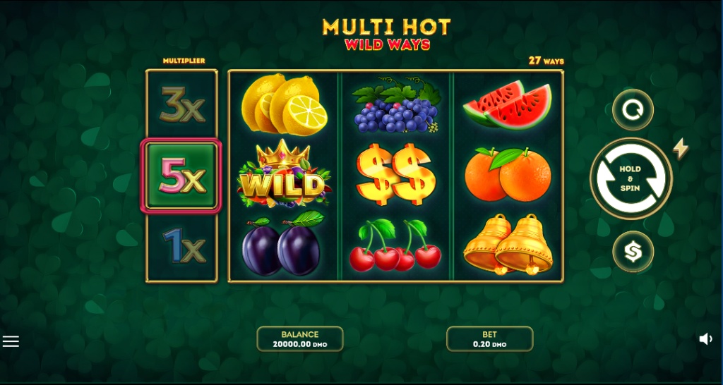 Main 3x3 game grid of Multi Hot Wild Ways slot demo, showing the Multiplier Reel on the left.