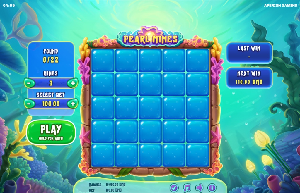 The 5x5 grid in the Pearl Mines demo, set against an underwater coral reef backdrop.
