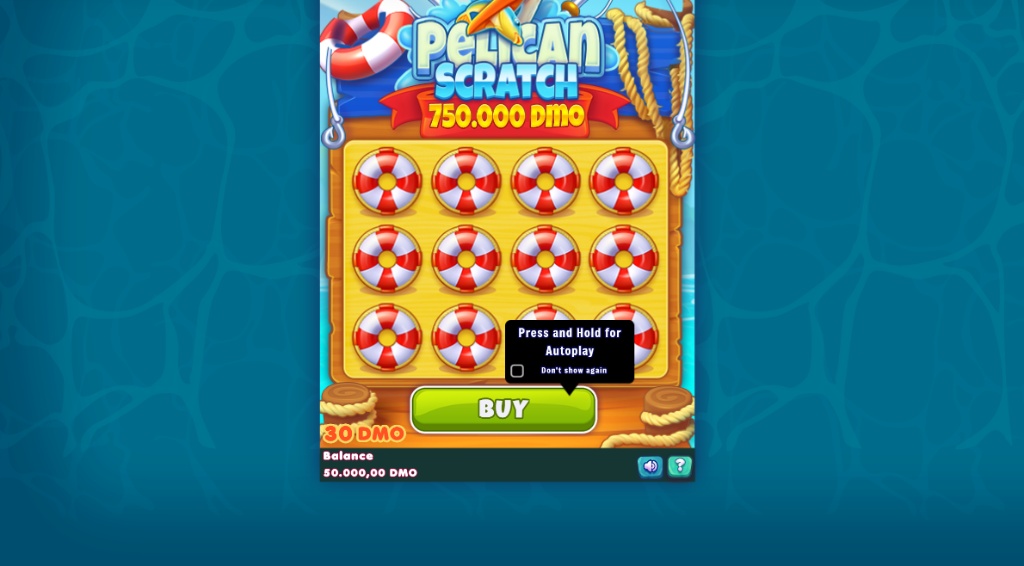 The main 3x4 grid of the Pelican Scratch demo game, showing 12 lifebuoys ready to be scratched.