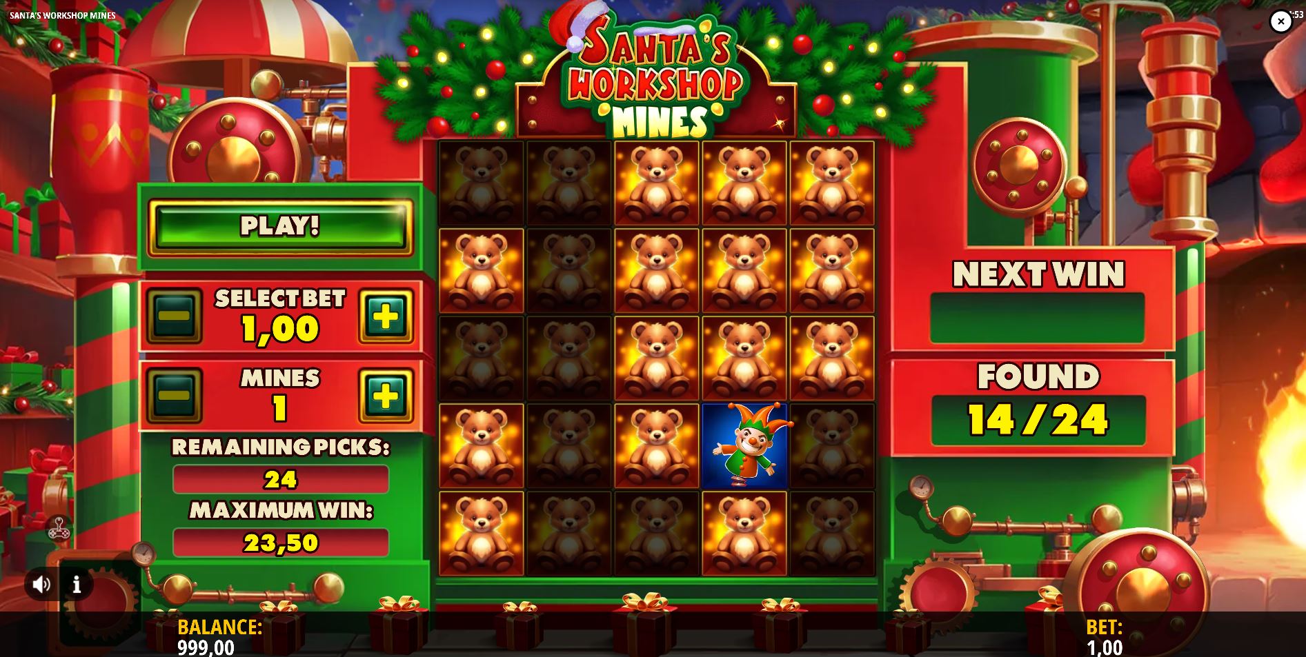 The moment a round ends in Santa's Workshop Mines, with a Jester Mine revealed, forfeiting the accumulated prize.