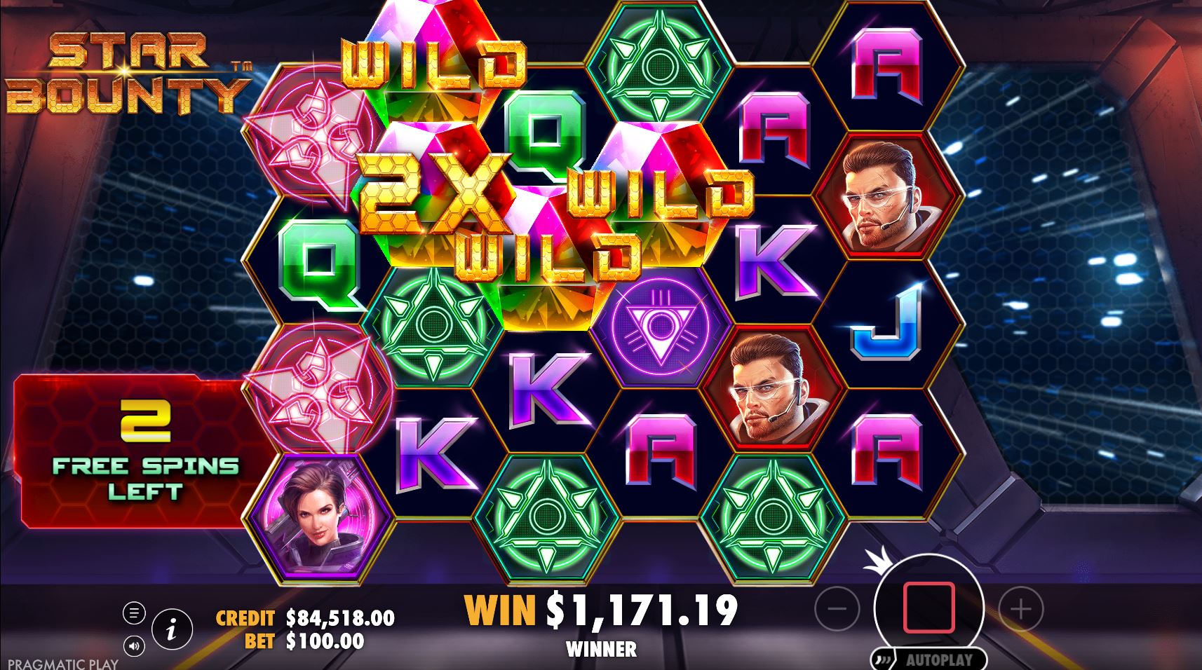 A lucrative moment during the Star Bounty free spins round with a 2x multiplier wild on the reels.
