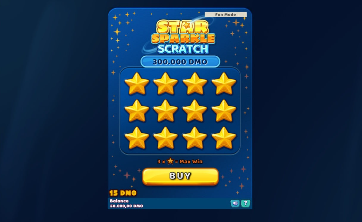 The main game screen of Star Sparkle Scratch, showing the 3x4 grid of 12 unscratched stars and the 'Buy' button.