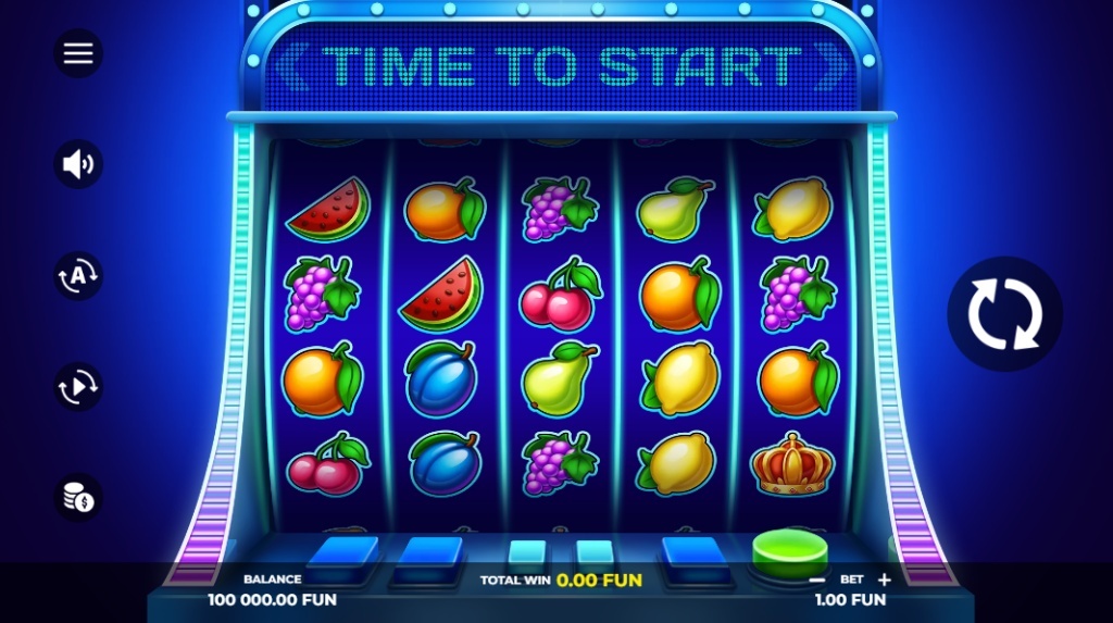 The 5x3 reel layout of the Super Fruit Reels 30 slot demo, showing neon fruit symbols.