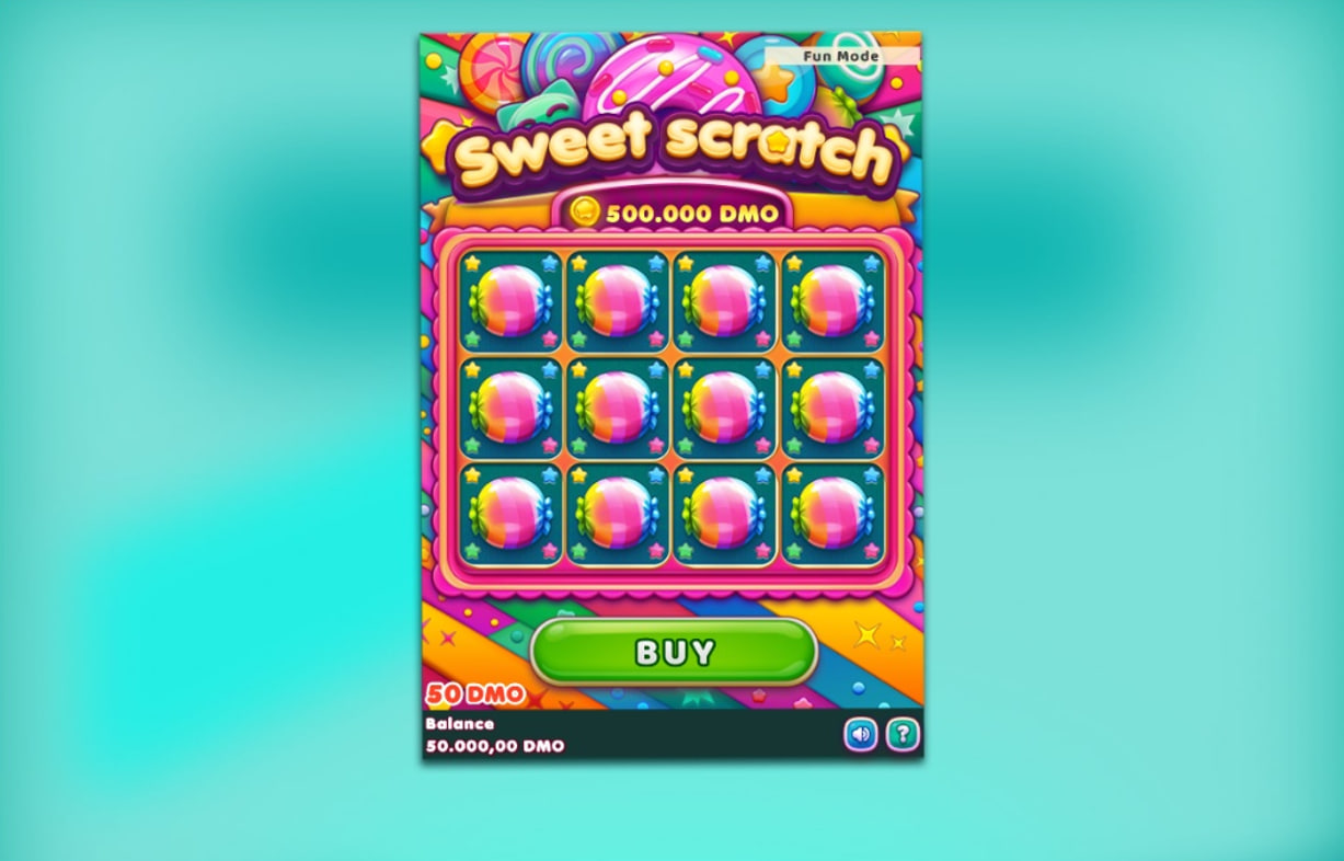 The main 3x4 game grid of the Sweet Scratch demo, showing the 12 unrevealed symbols before purchase.
